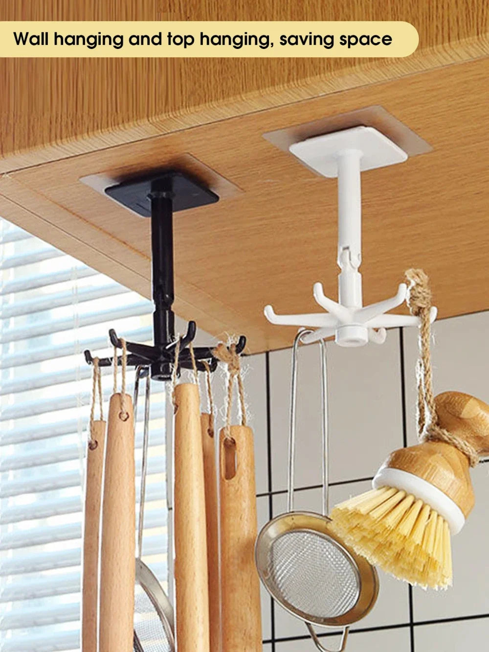 White wall mounted spoon and spatula hanger in kitchen setting