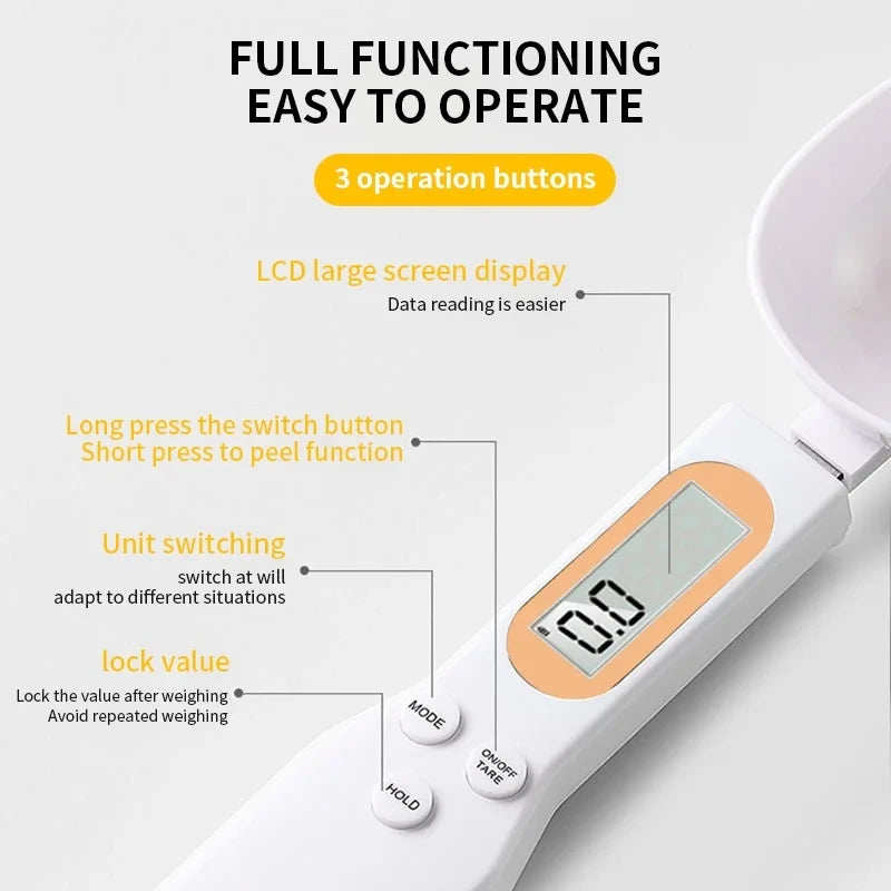 Digital measuring spoon scale shown with 1kg capacity display
