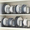 Stackable kitchen cabinet plate storage rack organizing plates and cutting boards