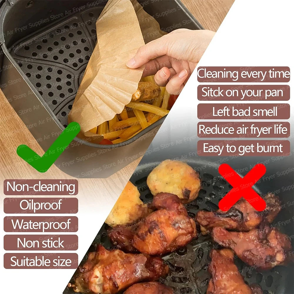 Food cooking on an air fryer parchment liner