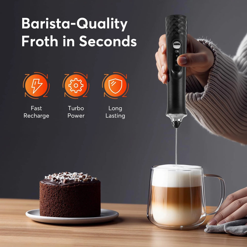 Milk frother creating smooth coffee foam