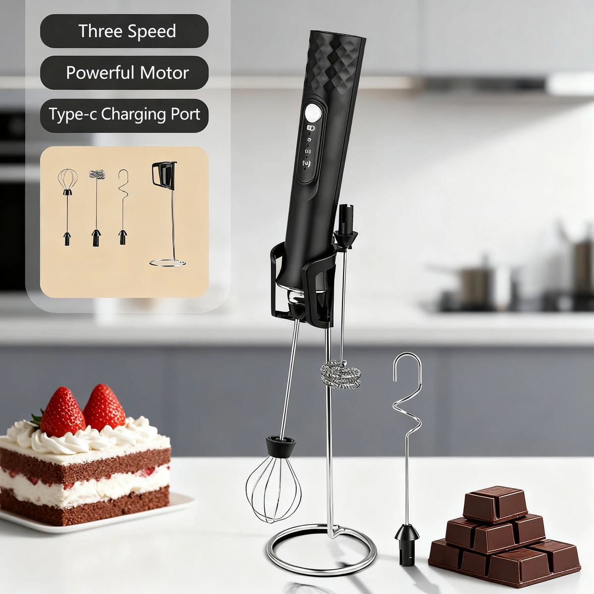 Rechargeable Handheld Milk Frother Wand – Electric Coffee Foam Maker