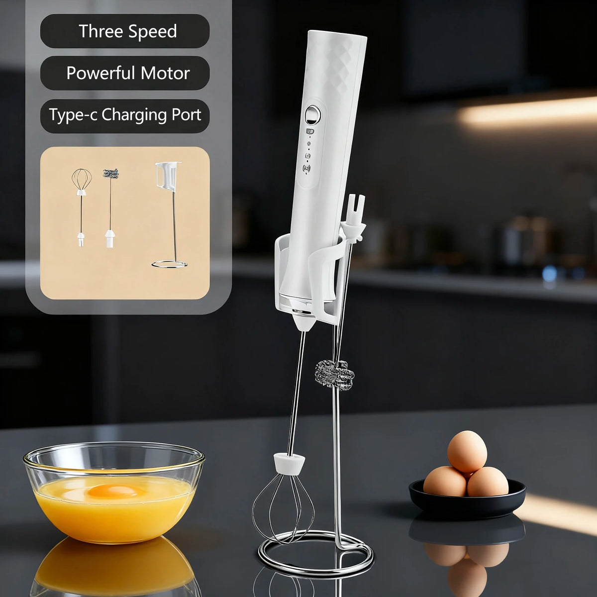 Rechargeable Handheld Milk Frother Wand – Electric Coffee Foam Maker