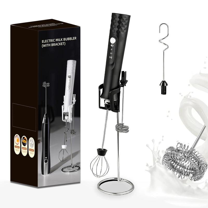 Rechargeable handheld milk frother wand in black