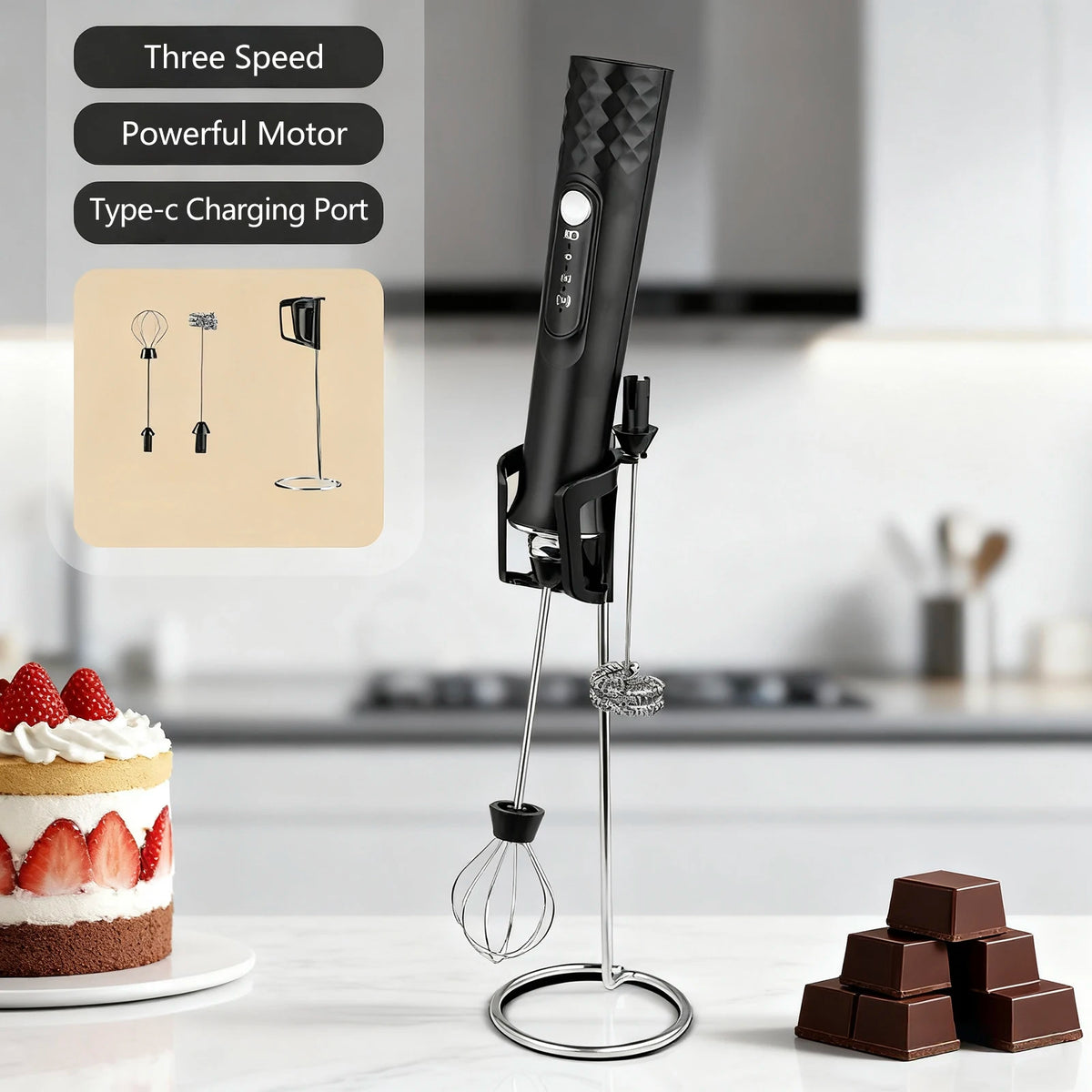 Rechargeable Handheld Milk Frother Wand – Electric Coffee Foam Maker