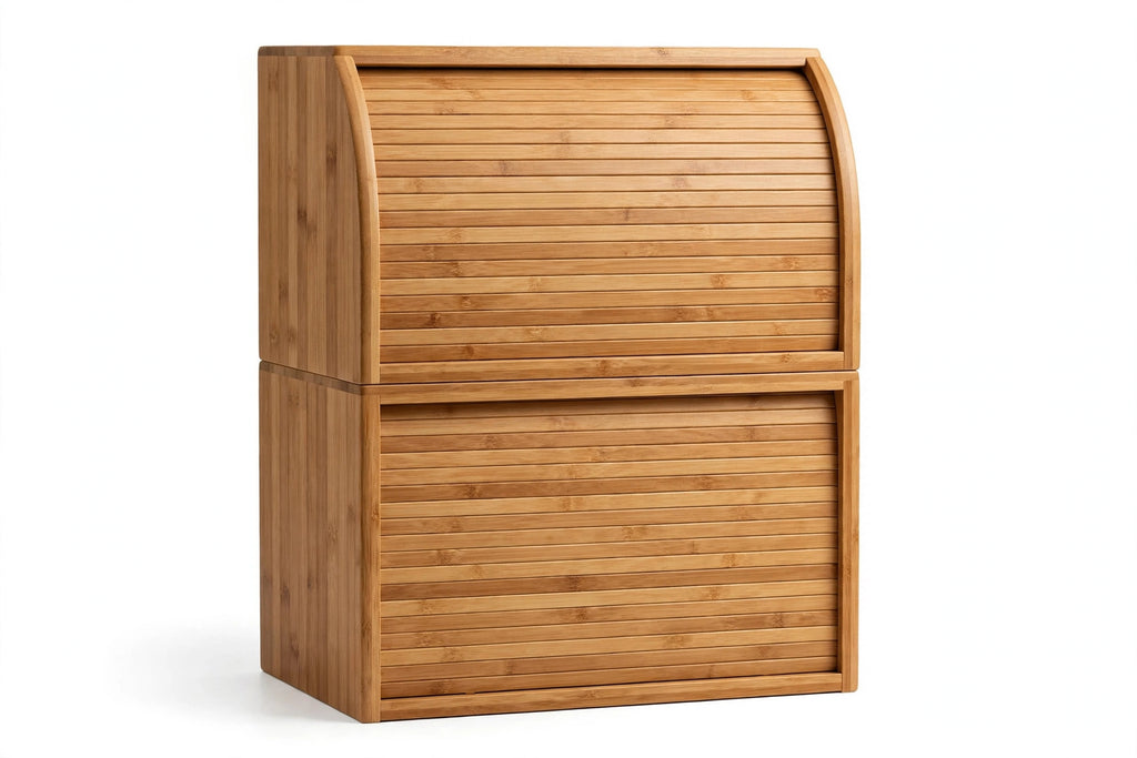 Bamboo Bread Box - Double-Layer Roll-Top Bread Storage