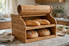 Bamboo Bread Box - Double-Layer Roll-Top Bread Storage