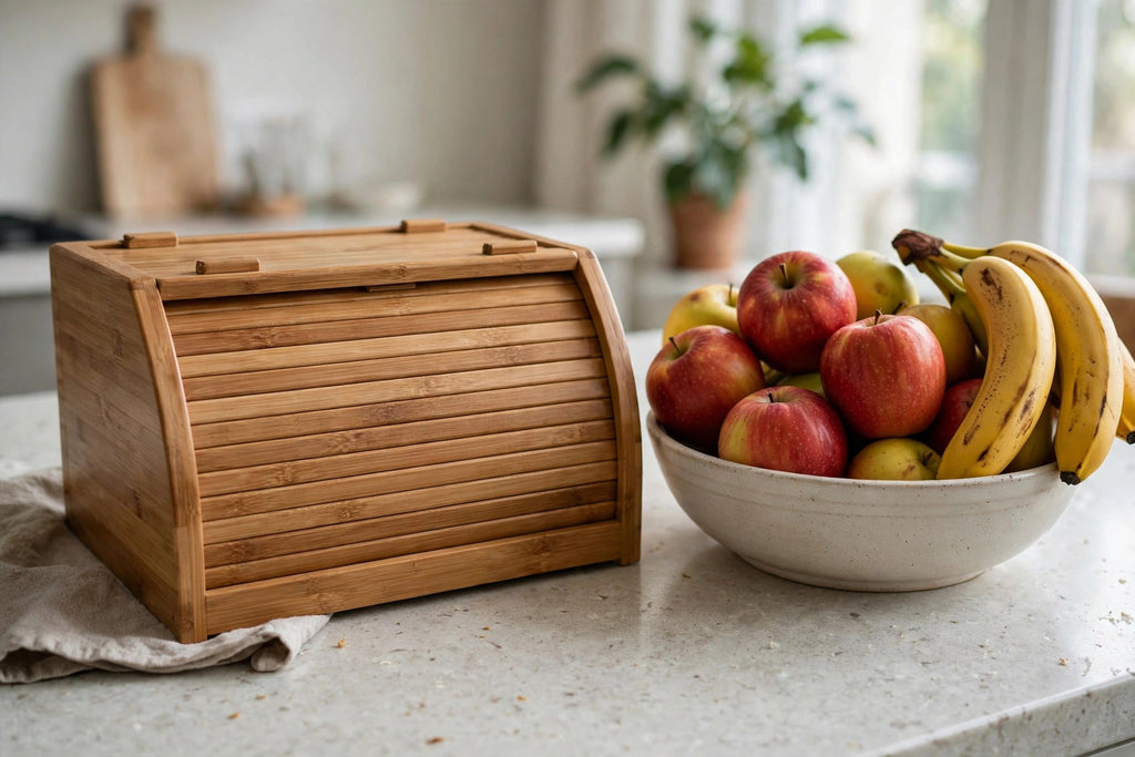 Bamboo Bread Box - Double-Layer Roll-Top Bread Storage