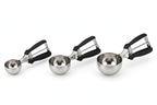 Cookie Scoop Set 3-Pack – stainless steel portion scoops on white background