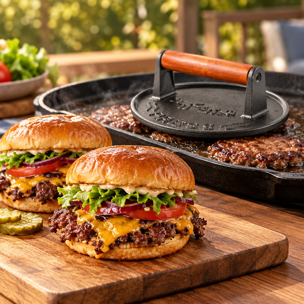 Finished burger serving photo