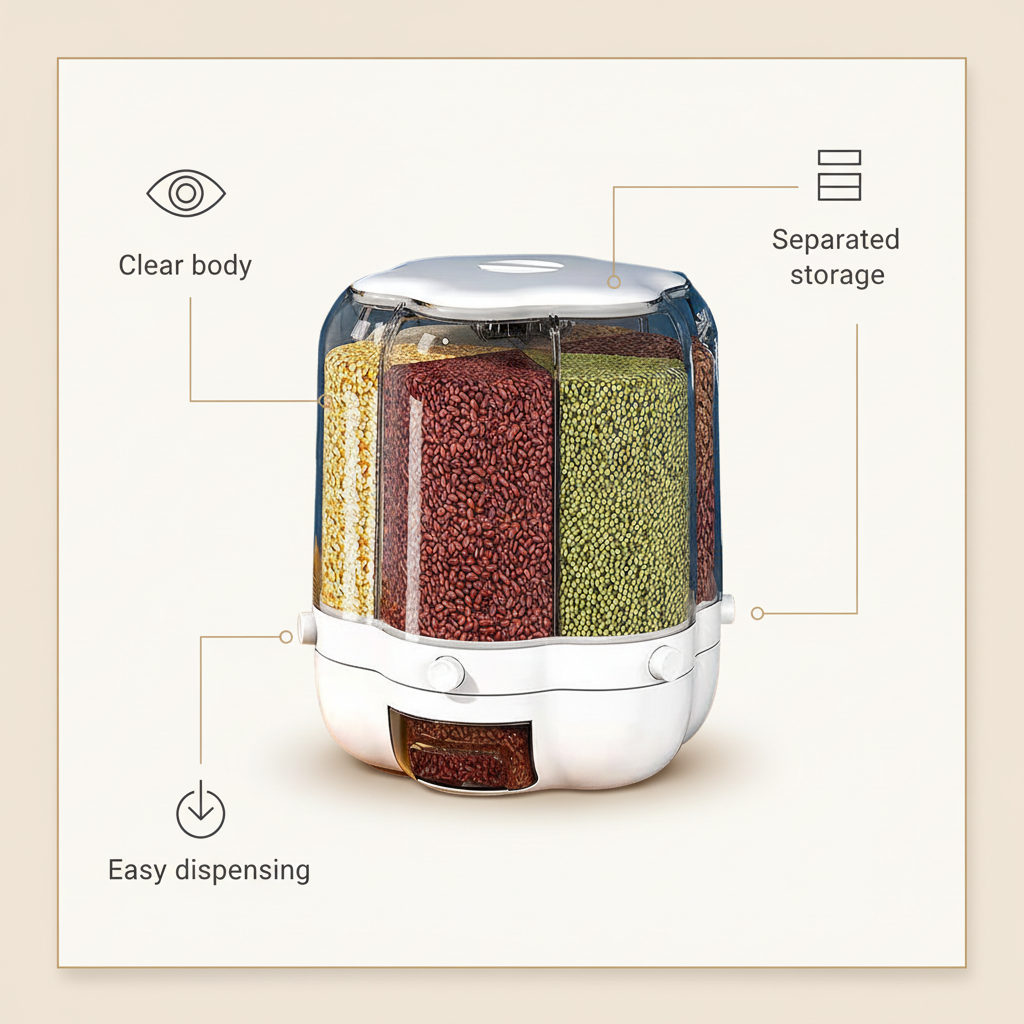Grain dispenser feature infographic