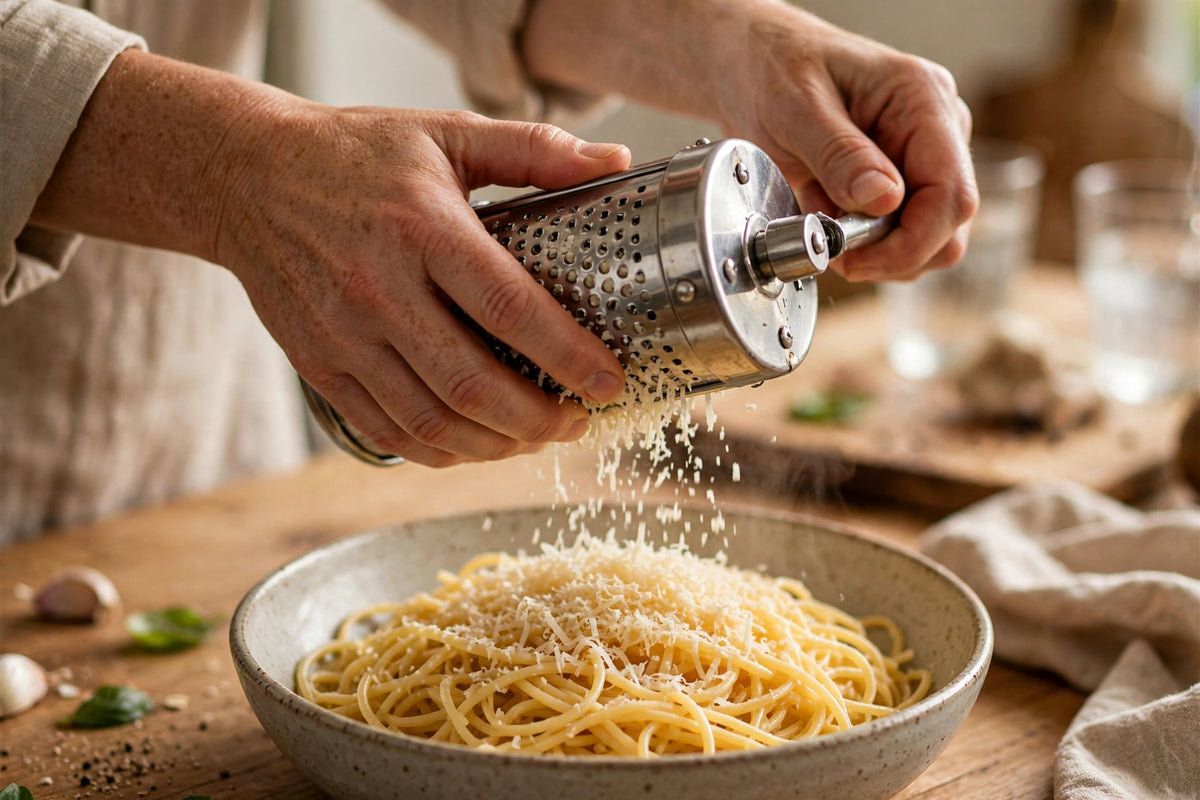 Stainless Steel Rotary Cheese Grater – Hand Crank Drum Grater