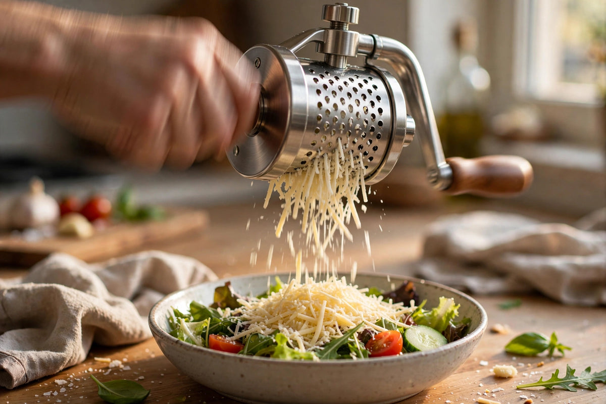 Stainless Steel Rotary Cheese Grater – Hand Crank Drum Grater