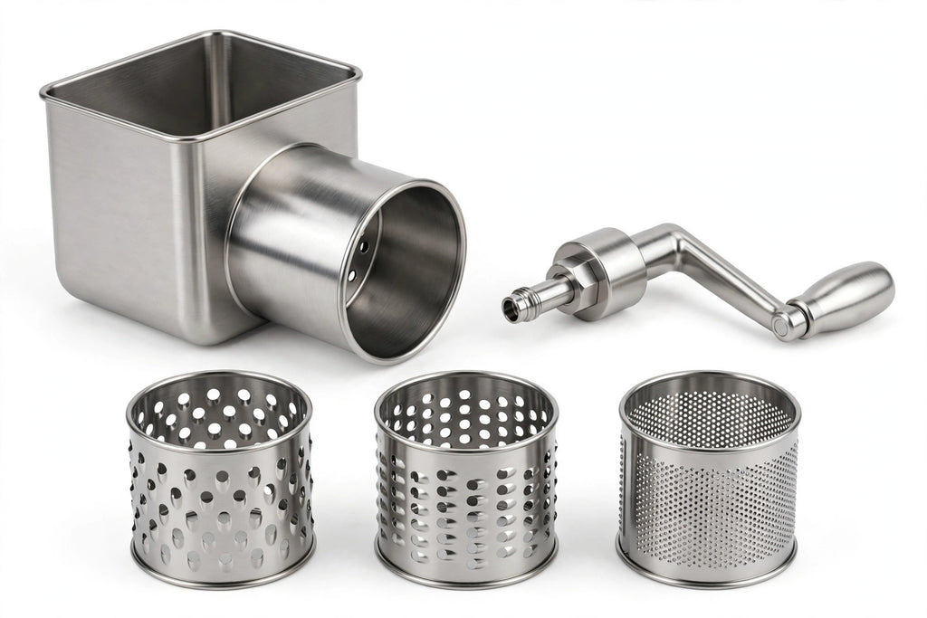 Stainless Steel Rotary Cheese Grater – Hand Crank Drum Grater