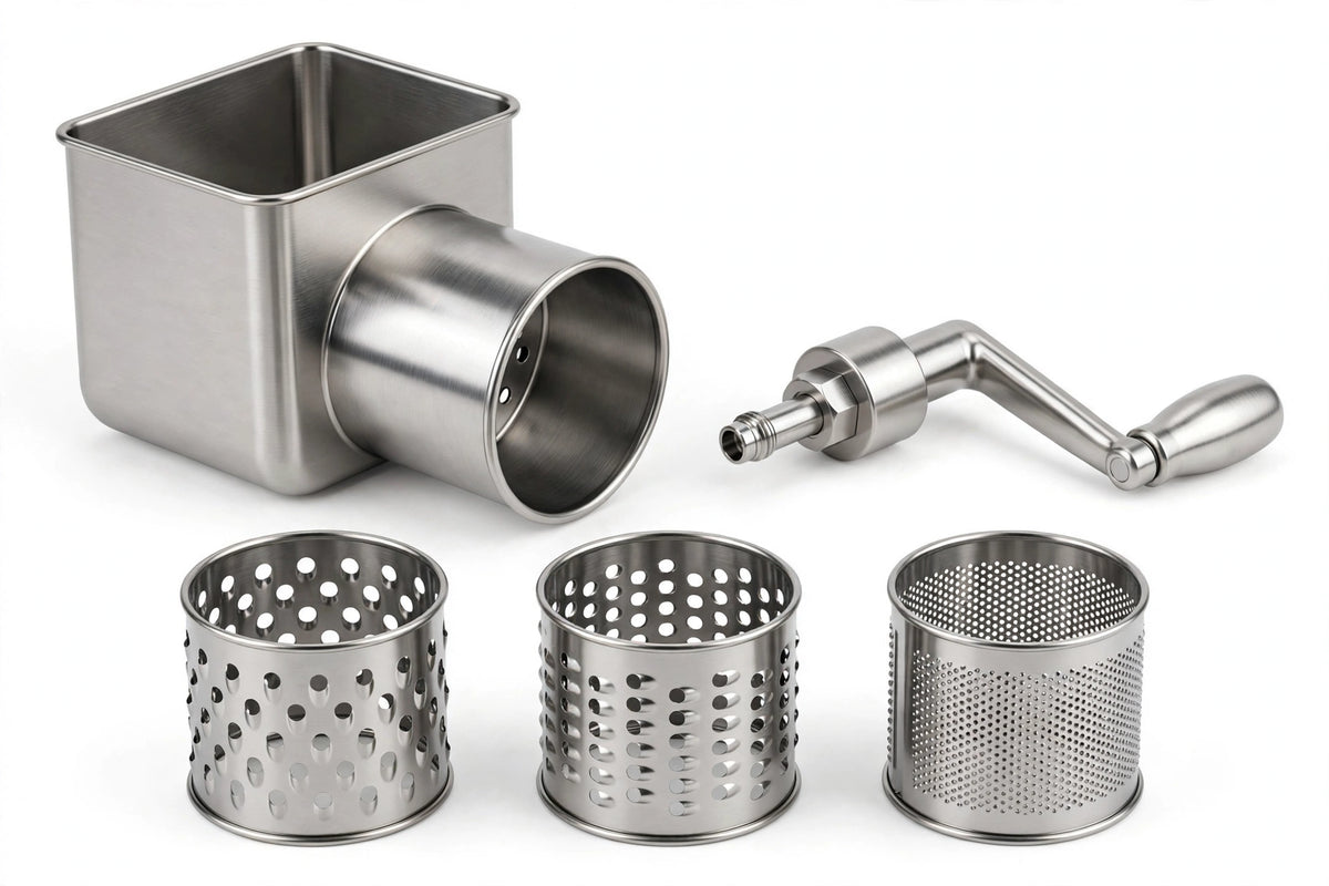 Stainless Steel Rotary Cheese Grater – Hand Crank Drum Grater