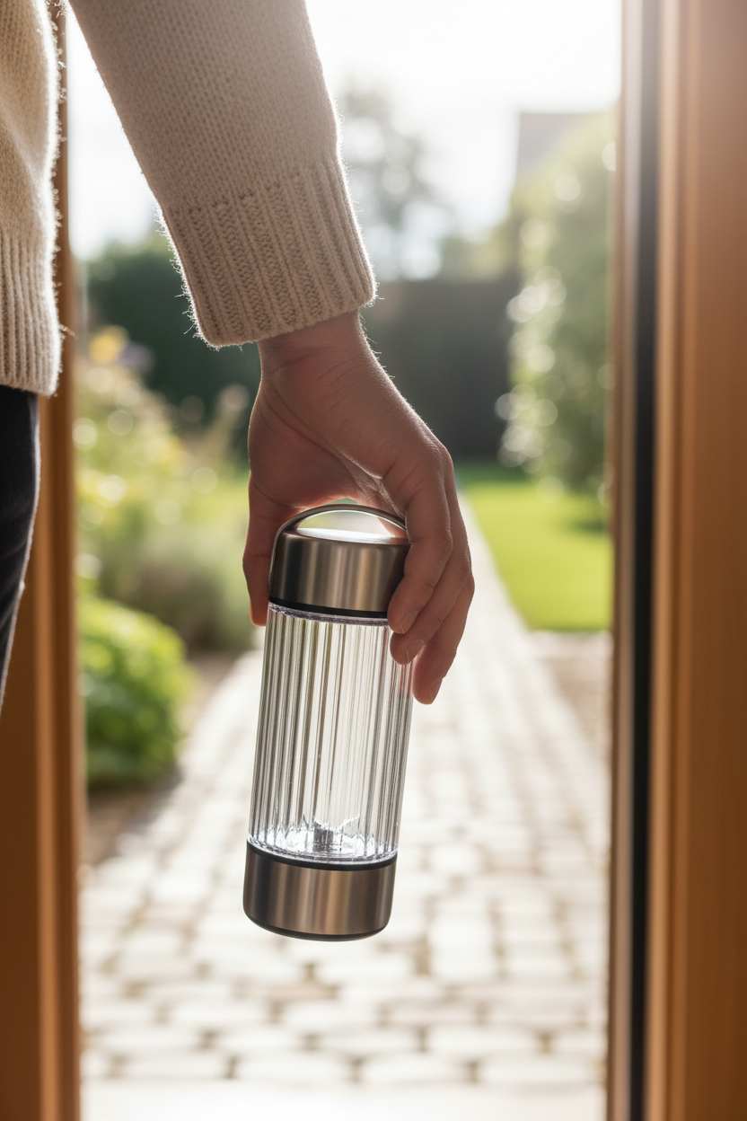 Personal blender held in one hand showing compact portable size