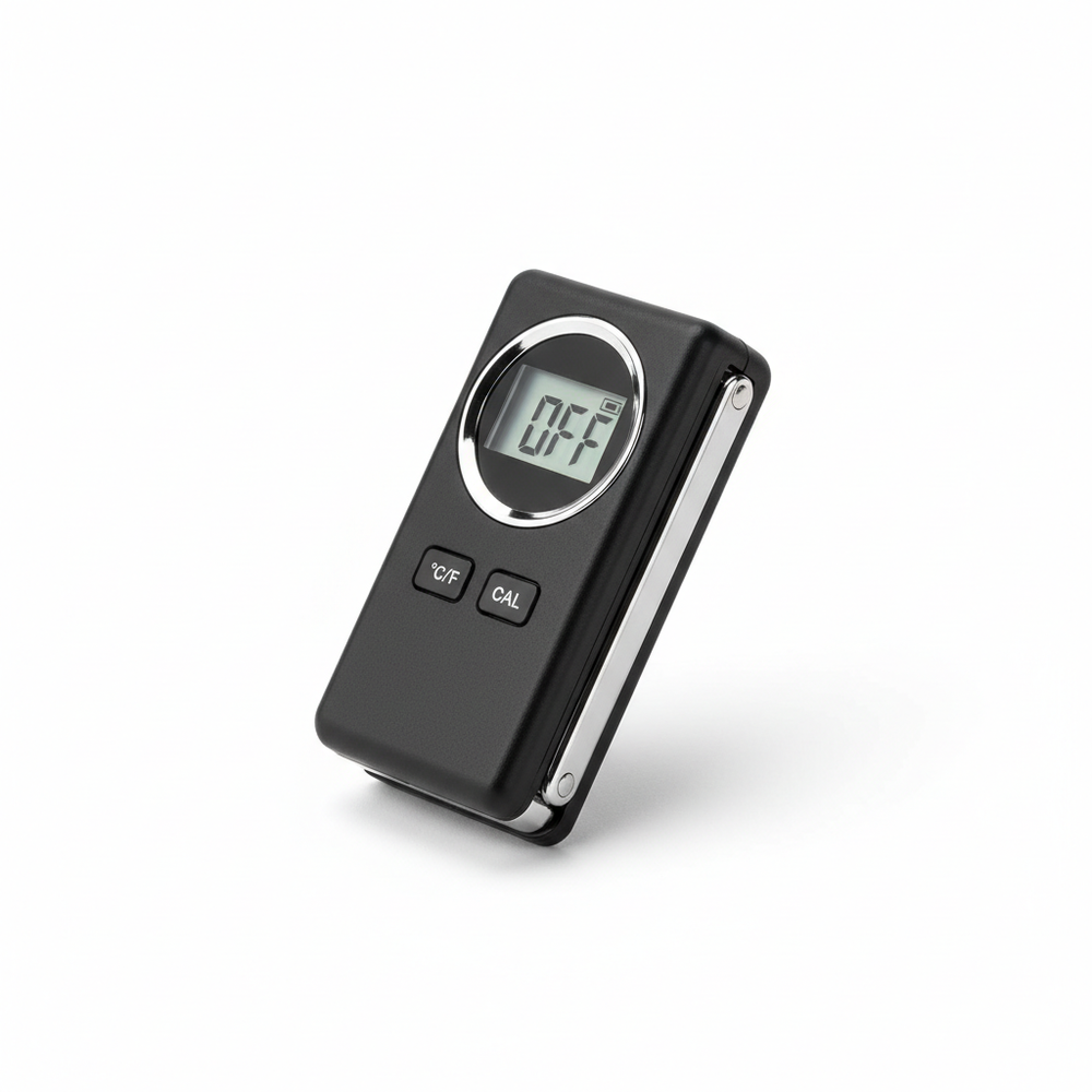 Instant read digital meat thermometer on white background
