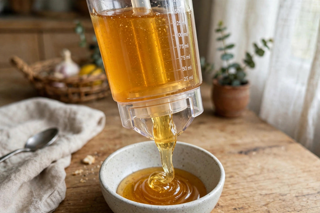 Adjustable Measuring Cup with Push-Up Base for Sticky Ingredients