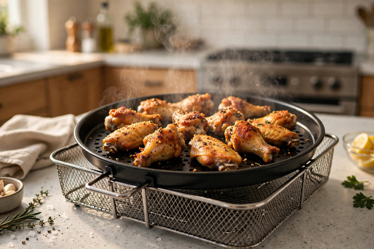 Round Air Fryer Crisper Grill Pan – Non-Stick Perforated Tray
