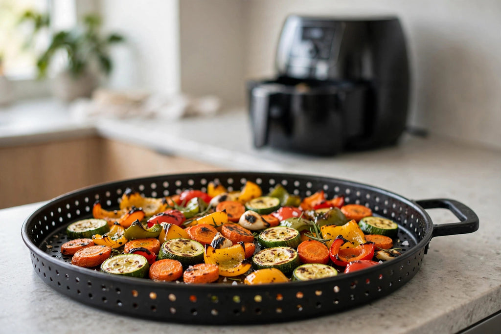 Round Air Fryer Crisper Grill Pan – Non-Stick Perforated Tray