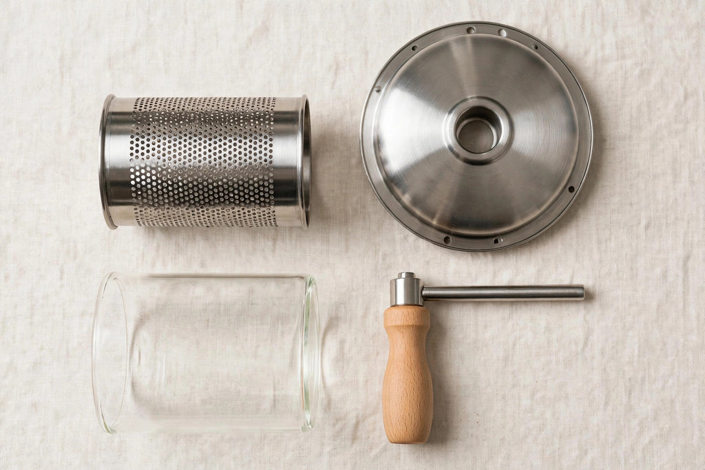 Butter Mill Grater - stainless steel parts flat lay