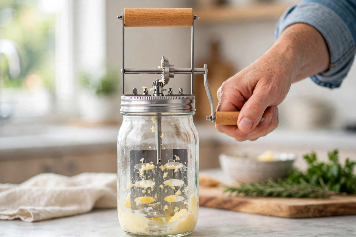 Butter Mill Grater - easy hand crank in use