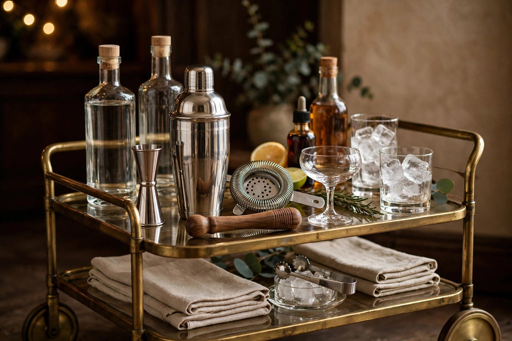 Cocktail Shaker Bar Tool Set - Stainless Steel - styled bar cart scene