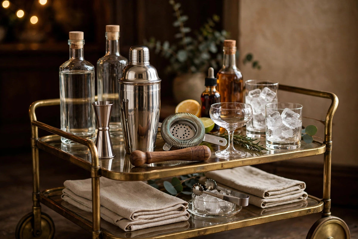 Cocktail Shaker Bar Tool Set - Stainless Steel - styled bar cart scene