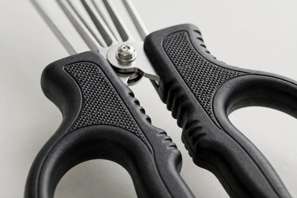 5-Blade Herb Scissors with Cleaning Comb - Stainless Steel - ergonomic handle close-up