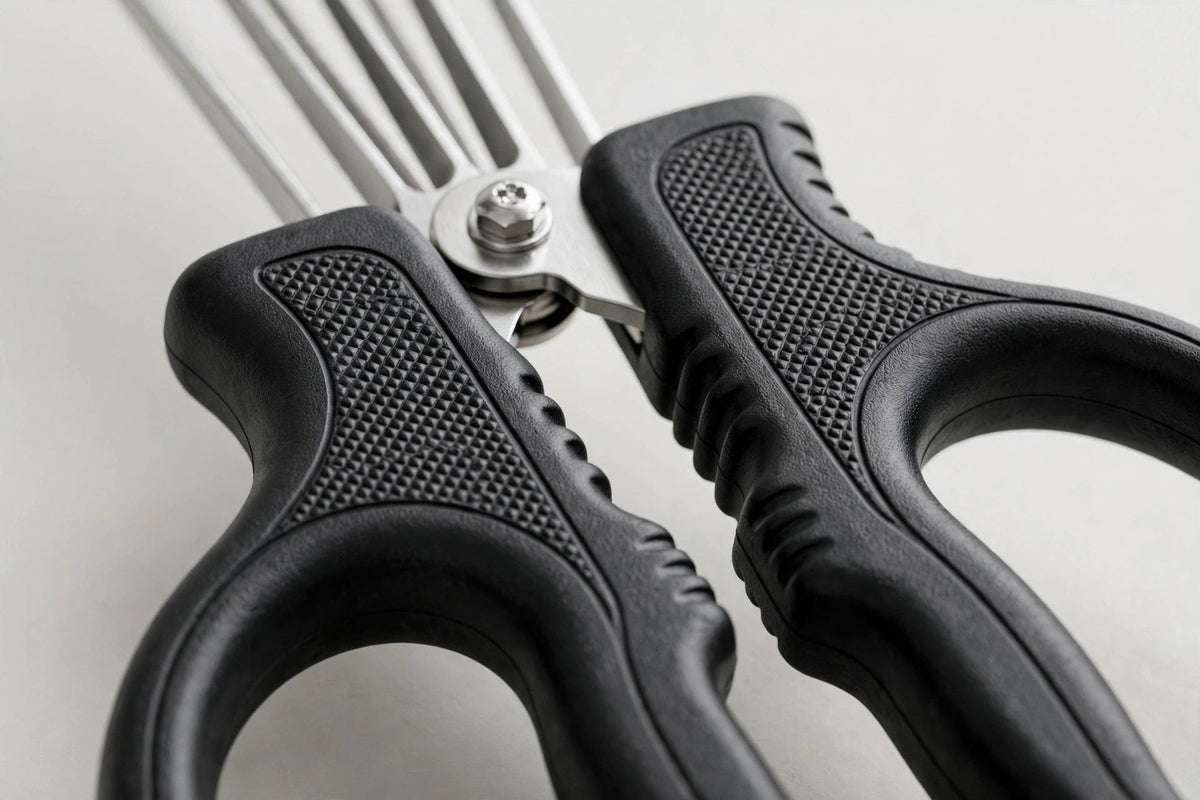 5-Blade Herb Scissors with Cleaning Comb - Stainless Steel - ergonomic handle close-up