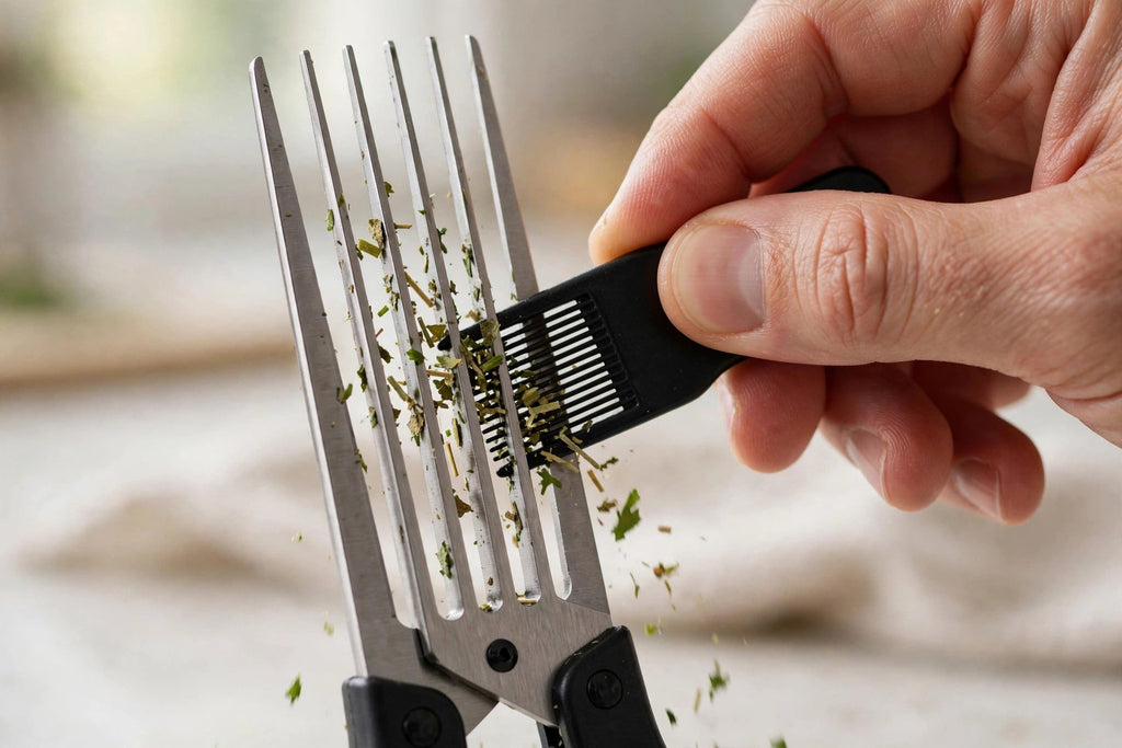 5-Blade Herb Scissors with Cleaning Comb - Stainless Steel - cleaning comb through blades