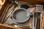 Clip-On Silicone Pot Strainer - Snap-On Pasta and Veggie Drainer - flat storage in drawer