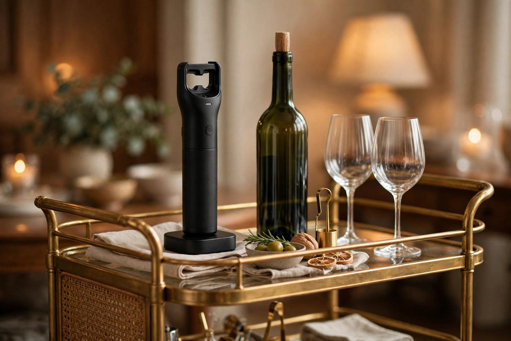 Electric Wine Opener - styled bar cart scene