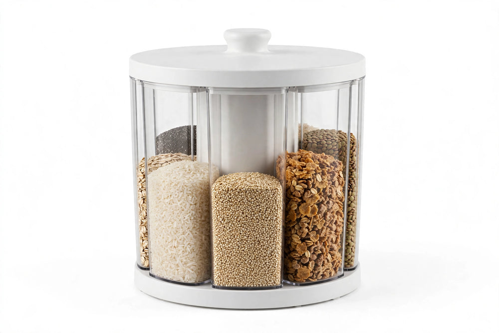 Rotating Grain Dispenser – 6-Grid Dry Food Pantry Organizer ...