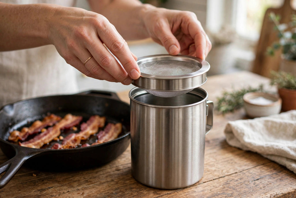 Bacon Grease Keeper with Fine-Mesh Strainer - photo 2