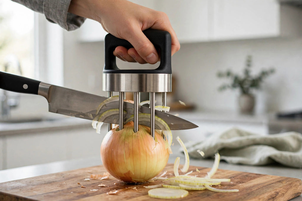 Onion Holder Slicer – Stainless Vegetable Slice Guide