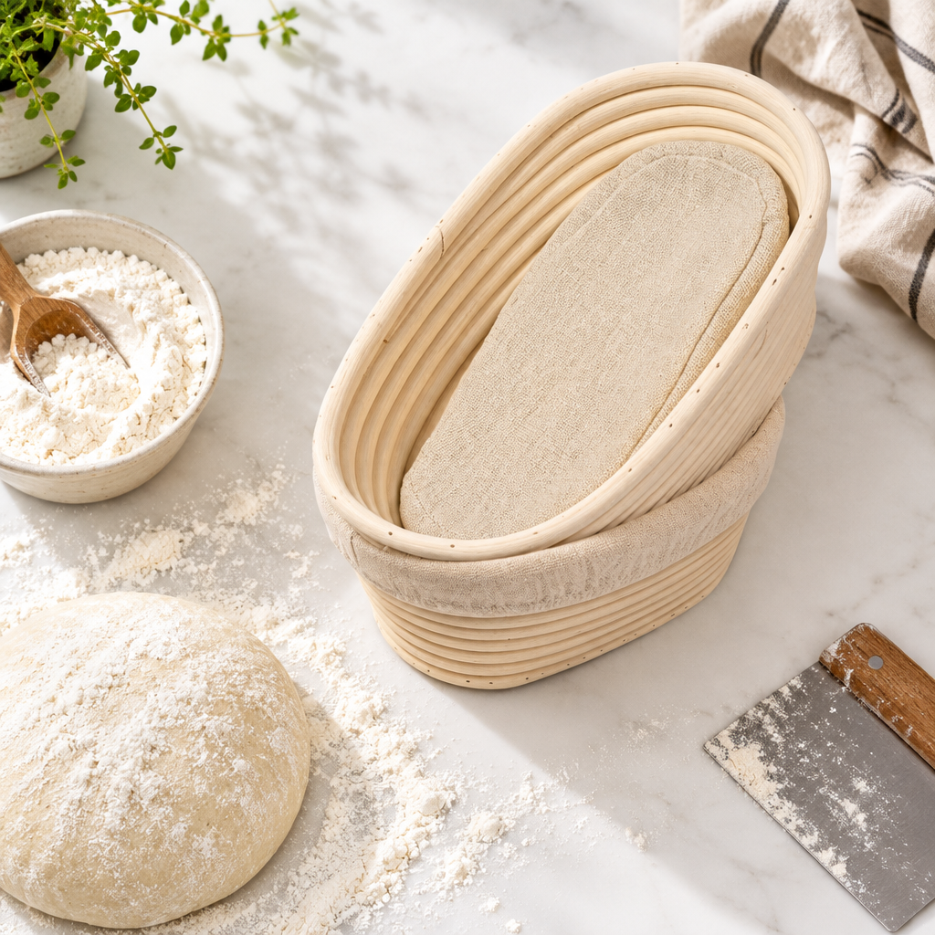Overhead bread-making scene