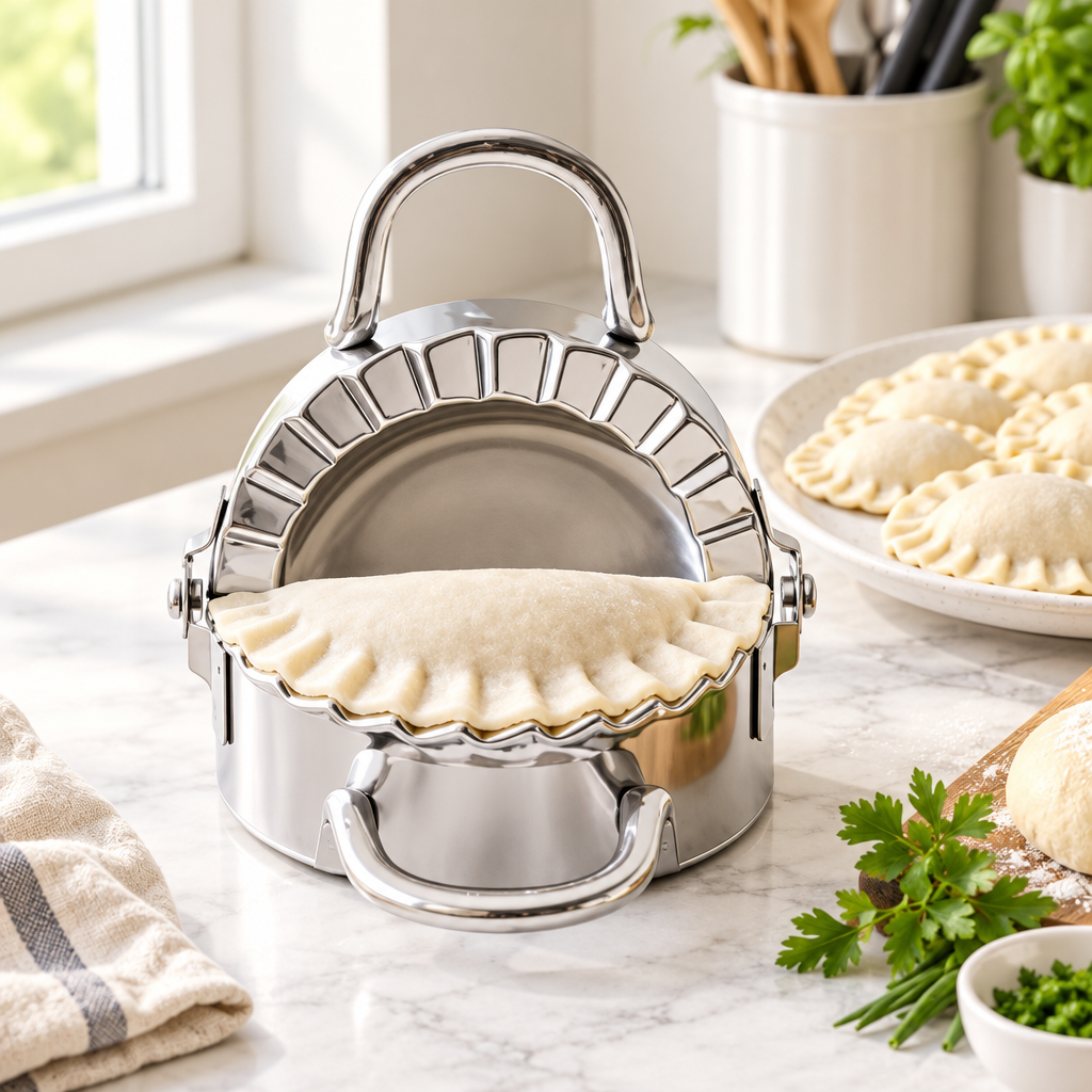 Press with finished dumplings