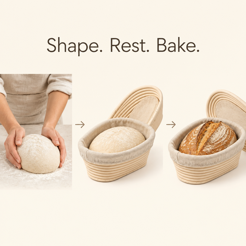 Shape, rest, bake infographic