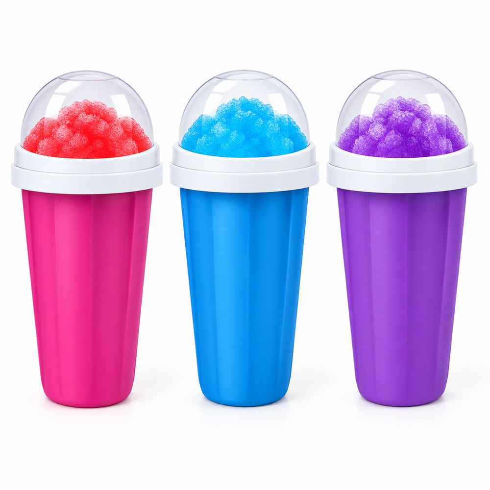 Slushie cups in three colors