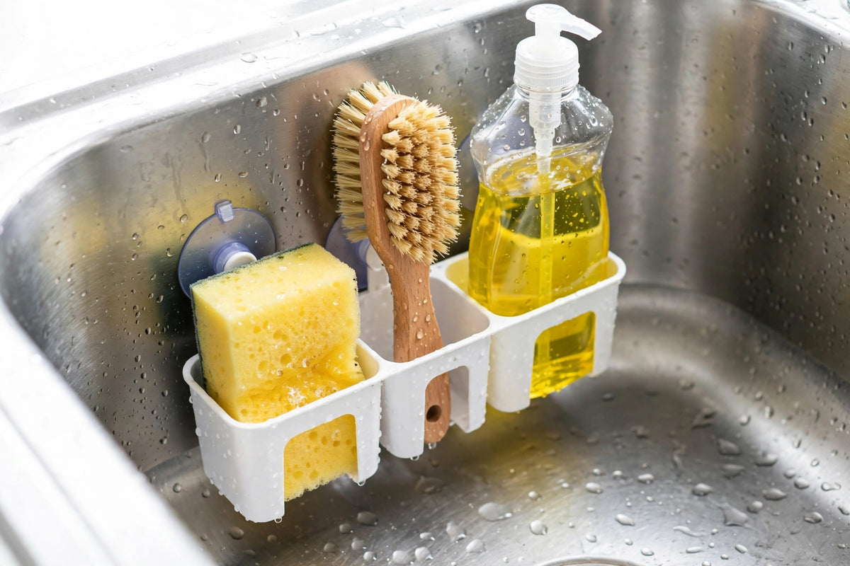 Sink Sponge Holder with Drain Tray – Suction Caddy Organizer