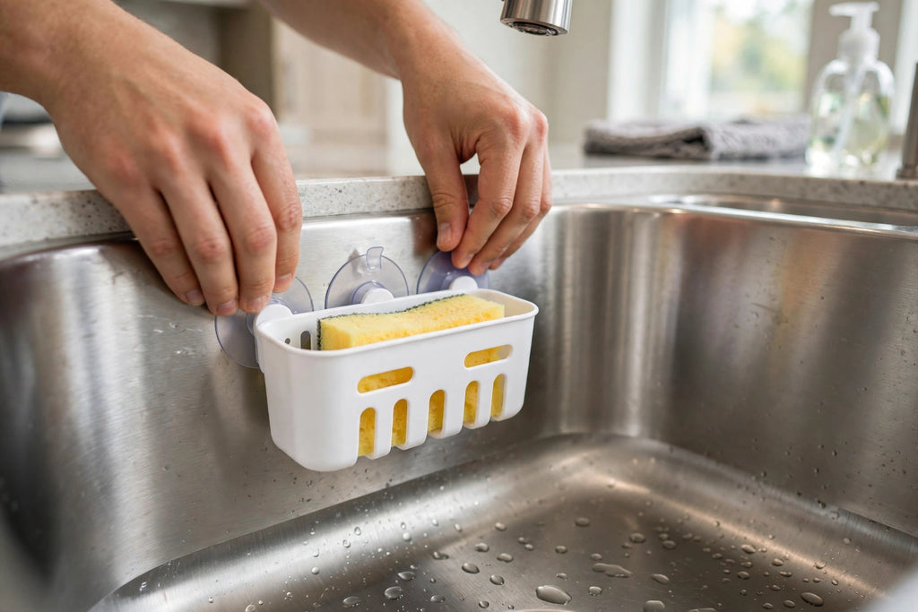 Sink Sponge Holder with Drain Tray – Suction Caddy Organizer