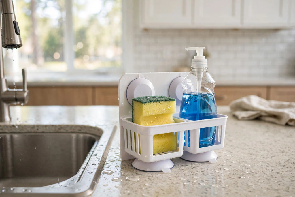 Sink Sponge Holder with Drain Tray – Suction Caddy Organizer