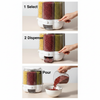 Three-step grain dispenser infographic